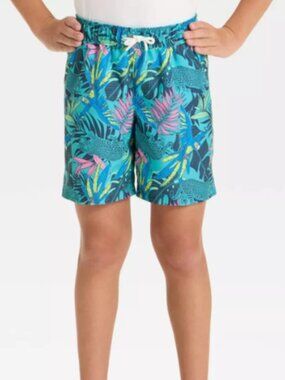 Boys Cat & Jack Jungle Animal Swim Trunks Teal Small 6-7 UPF 50+ NWT